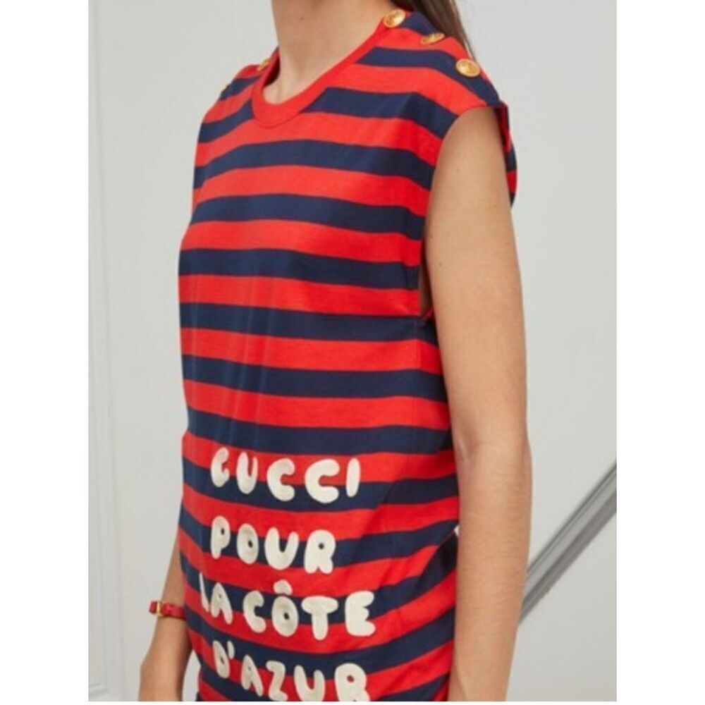 🛍️ Gucci Pour La Côte d'Azur Red and Navy Striped Sleeveless Top 2019 Collection